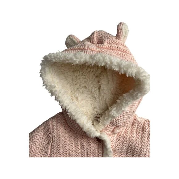 Tommy Bahama Sweater Jacket Size 3-6M Pink Herringbone Sherpa Lined Bunny Ears - Picture 2 of 10